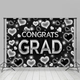 Lofaris Black And Silver Hearts Themed Congratsgrad Backdrop