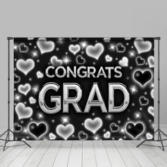 Lofaris Black And Silver Hearts Themed Congratsgrad Backdrop