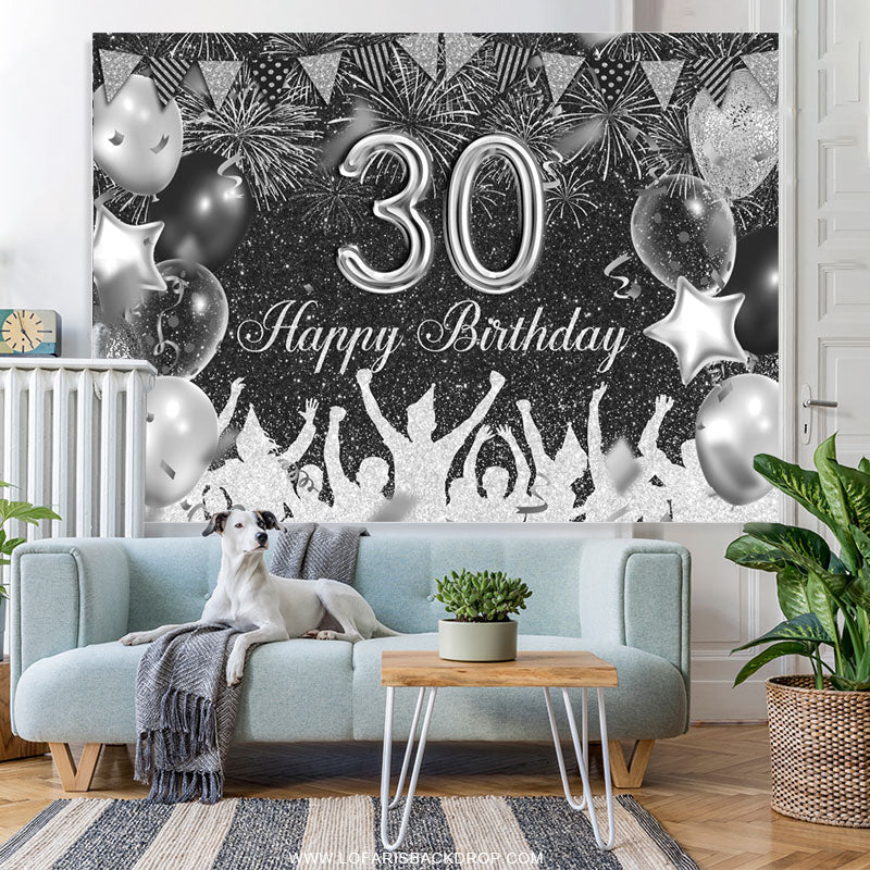 Lofaris Black And Silver Glitter Balloons 30th Birthday Backdrop