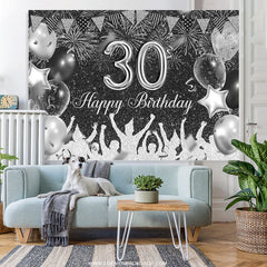 Lofaris Black And Silver Glitter Balloons 30th Birthday Backdrop