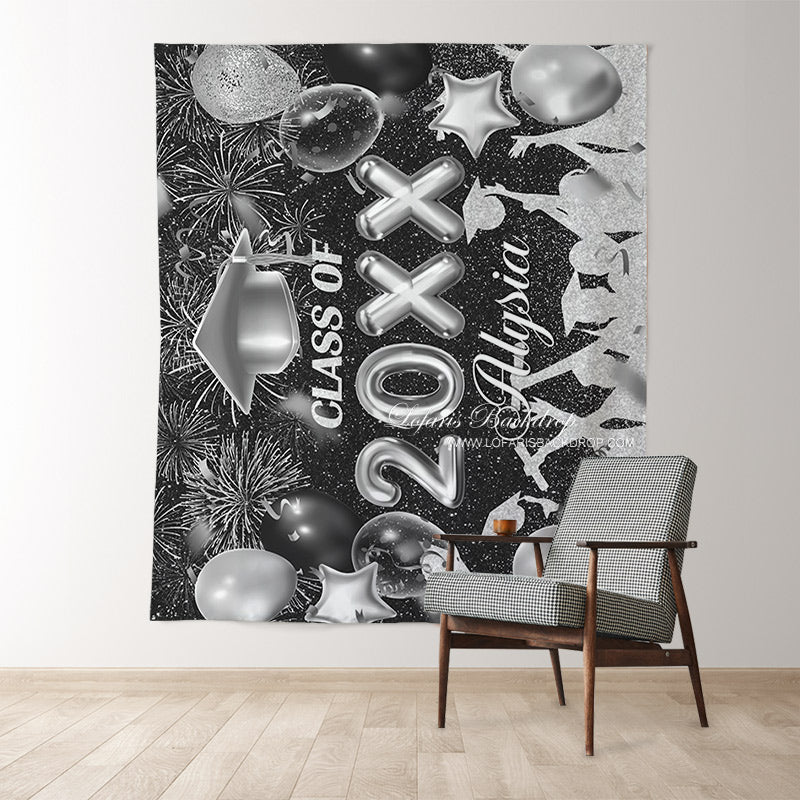 Lofaris Black And Silver Glitter Graduation Backdrop