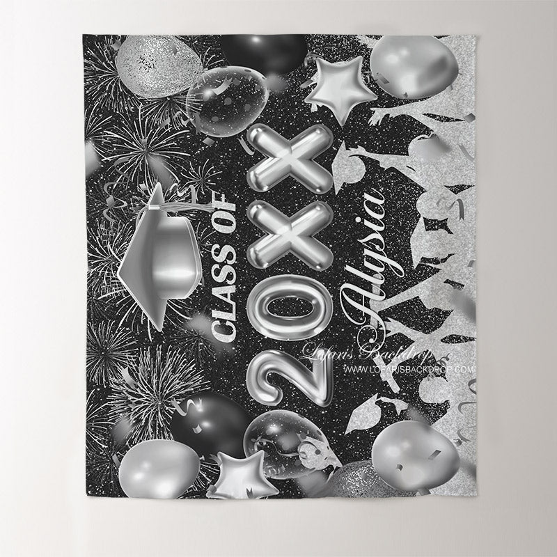 Lofaris Black And Silver Glitter Graduation Backdrop