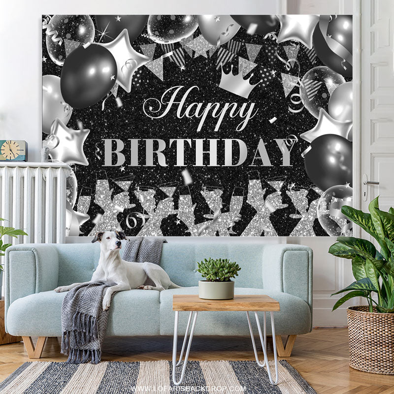 Lofaris Black And Sliver Glitter Lets Cheers Birthday Backdrop