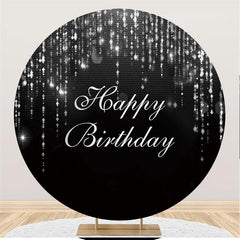 Lofaris Black And Silver Simple Happy Birthday Round Backdrop