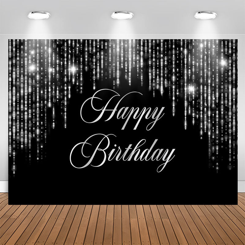 Lofaris Black And Slivery Sparkling Happy Birthday Backdrop