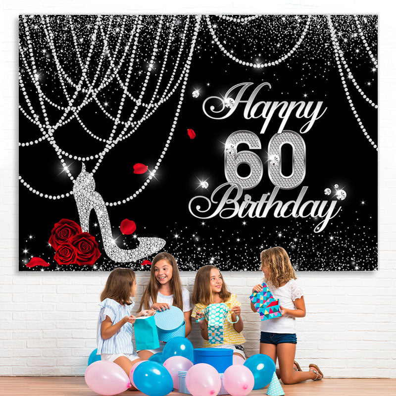 Lofaris Black And White Glitter Happy 60Th Birthday Backdrop