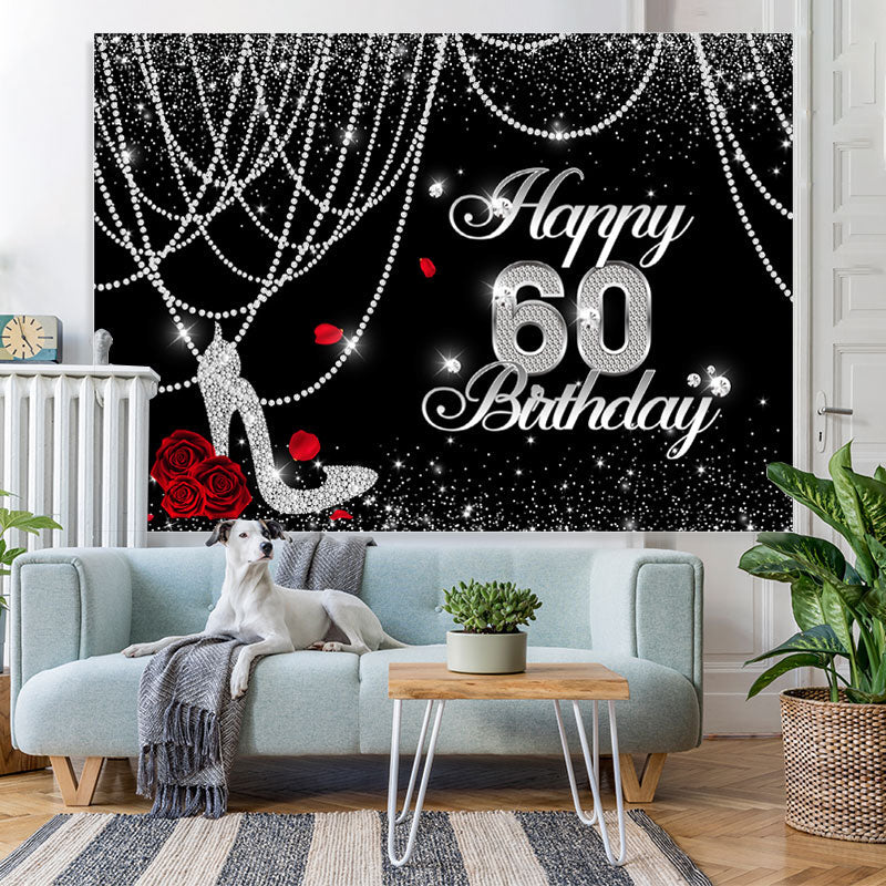 Lofaris Black And White Glitter Happy 60Th Birthday Backdrop