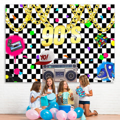 Lofaris Black And White Lattice 90s Birthday Party Backdrop