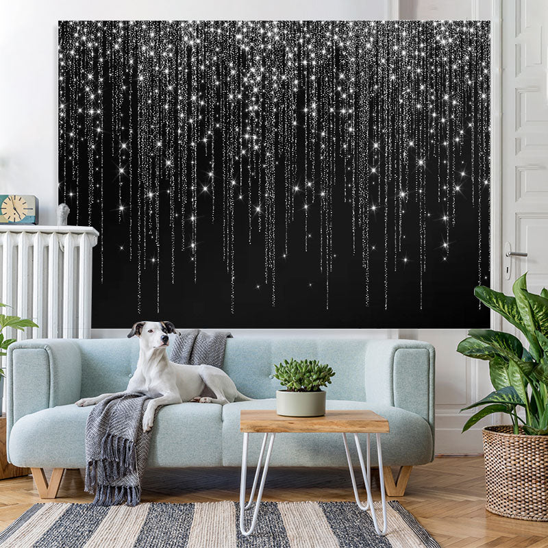 Lofaris Black And White Line Glitter Happy Birthday Backdrop