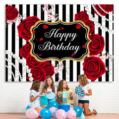 Lofaris Black And white Line With Red Rose Birthday Backdrop