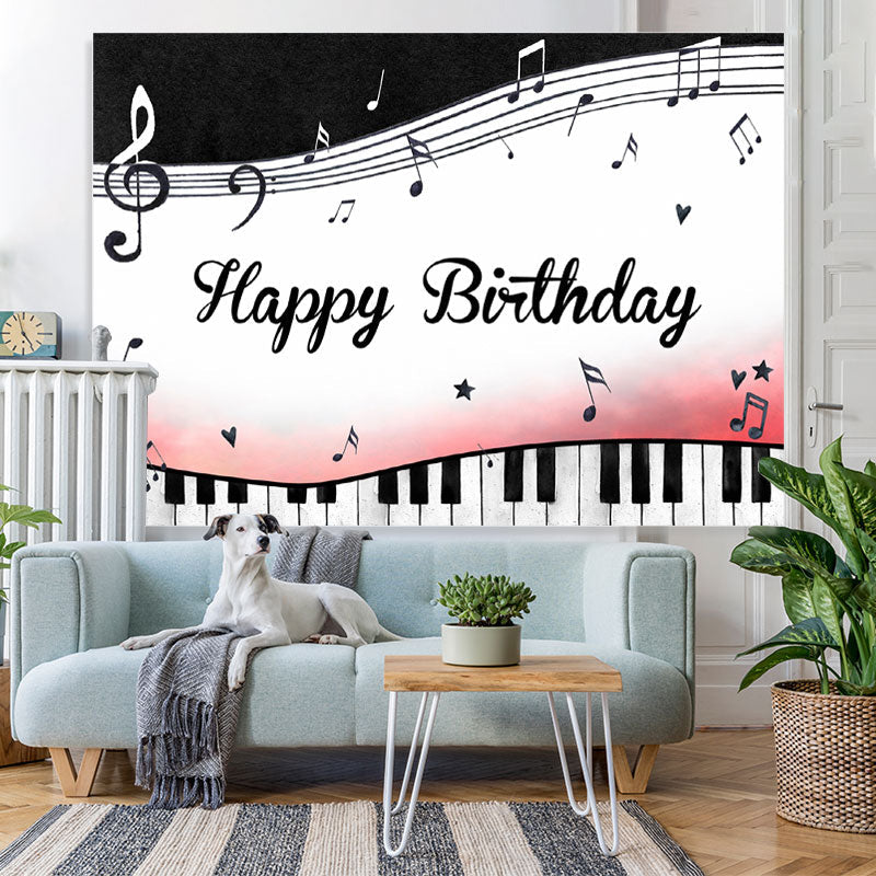 Lofaris Black and White Piano Keys Notes Birthday Backdrop