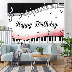 Lofaris Black and White Piano Keys Notes Birthday Backdrop