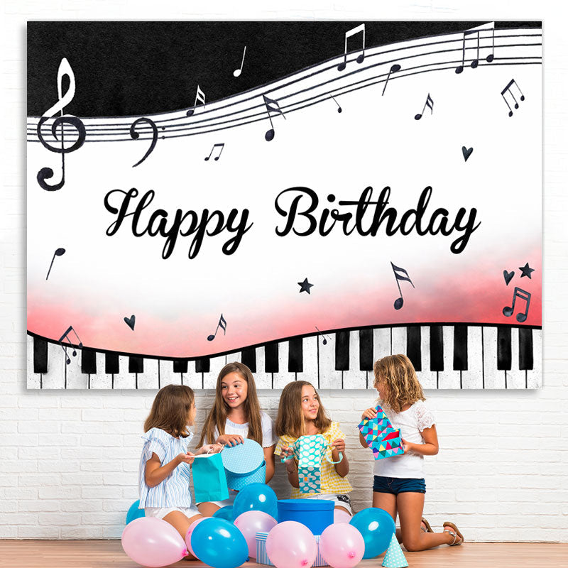 Lofaris Black and White Piano Keys Notes Birthday Backdrop