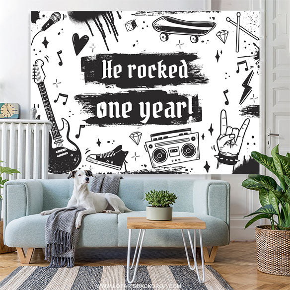 Lofaris Black And White Pop Music Happy 1Th Birthday Backdrop