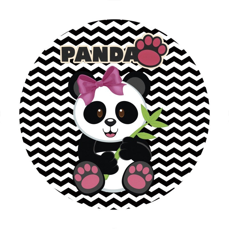 Lofaris Black And White Ripple Panda Round Baby Shower Backdrop