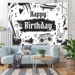 Lofaris Black And White Rock Music Birthday Backdrop For Boy