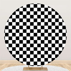 Lofaris Black And White Square Lattice Birthday Round Backdrop