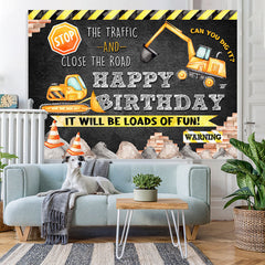 Lofaris Black And Yellow Traffic Theme Happy Birthday Backdrop