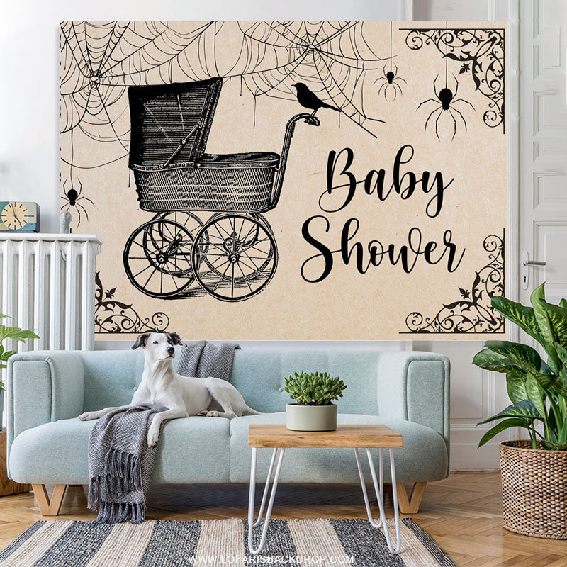 Lofaris Black Baby Cart And Spider Halloween Shower Backdrop