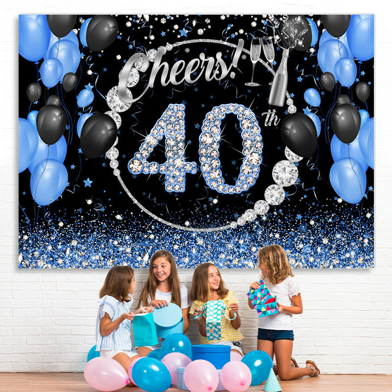 Lofaris Black Blue Glitter Cheers To 40Th Birthday Backdrop