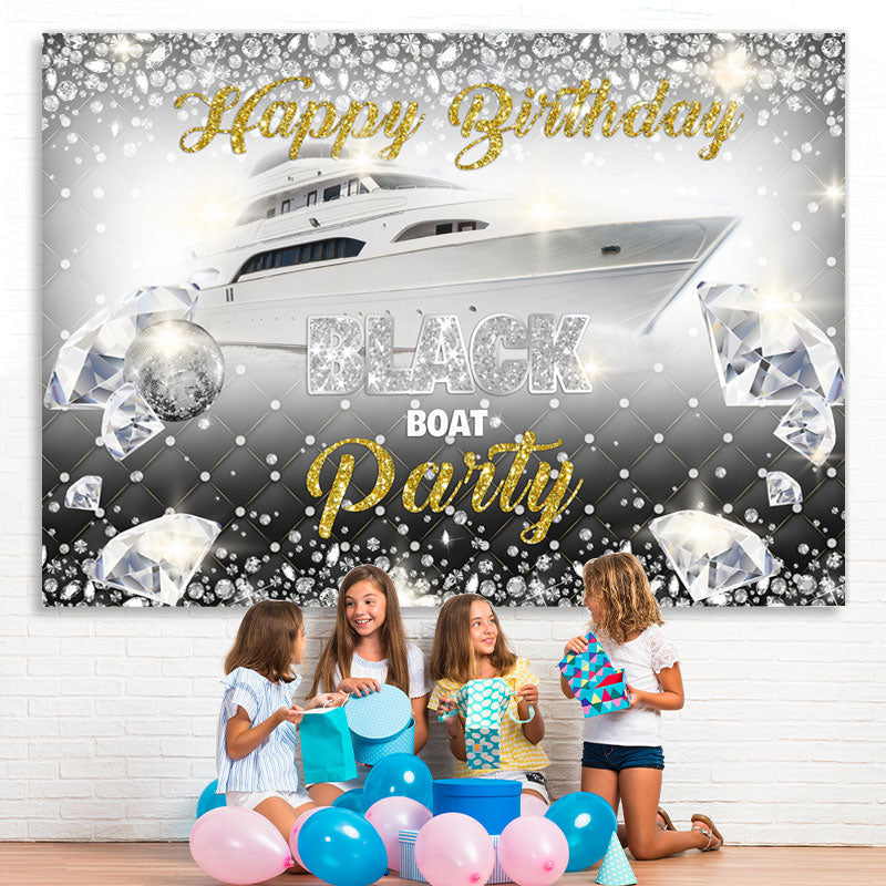 Lofaris Black Boat Party Shiny diamond birthday Backdrops