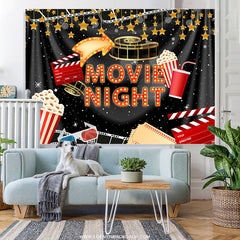 Lofaris Black Curtain And Gold Star Movie Night Party Backdrop