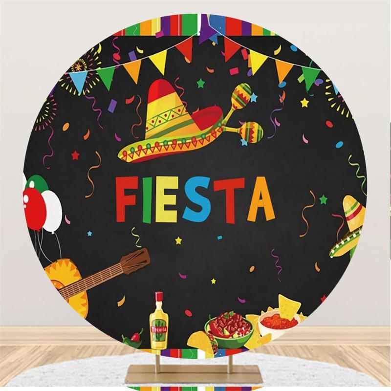 Lofaris Black Custom Circle Mexican Fiesta Backdrop Decoration