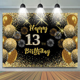 Lofaris Black Gold Balloon Glitter Happy 13Th Birthday Backdrop