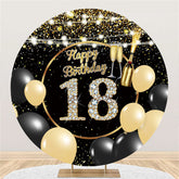 Lofaris Black Gold Balloons Glitter Round 18th Birthday Backdrop