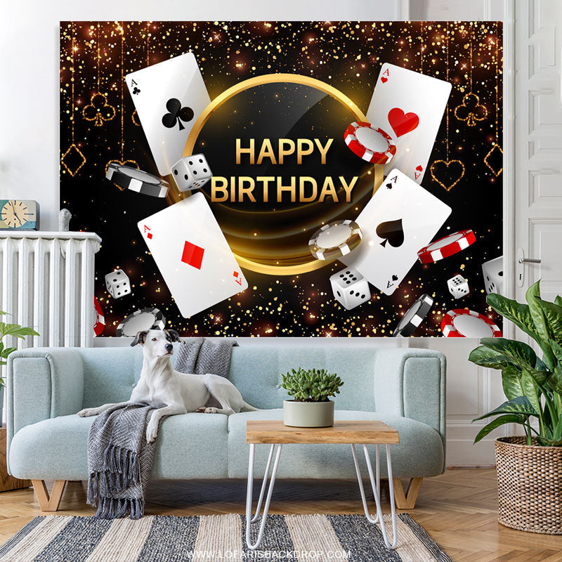 Lofaris Black Gold Bokeh Glitter Poker Card Birthday Backdrop