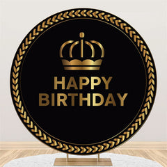 Lofaris Black Gold Crown Circle Happy Birthday Backdrop For Party