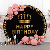 Lofaris Black Gold Crown Circle Happy Birthday Backdrop For Party