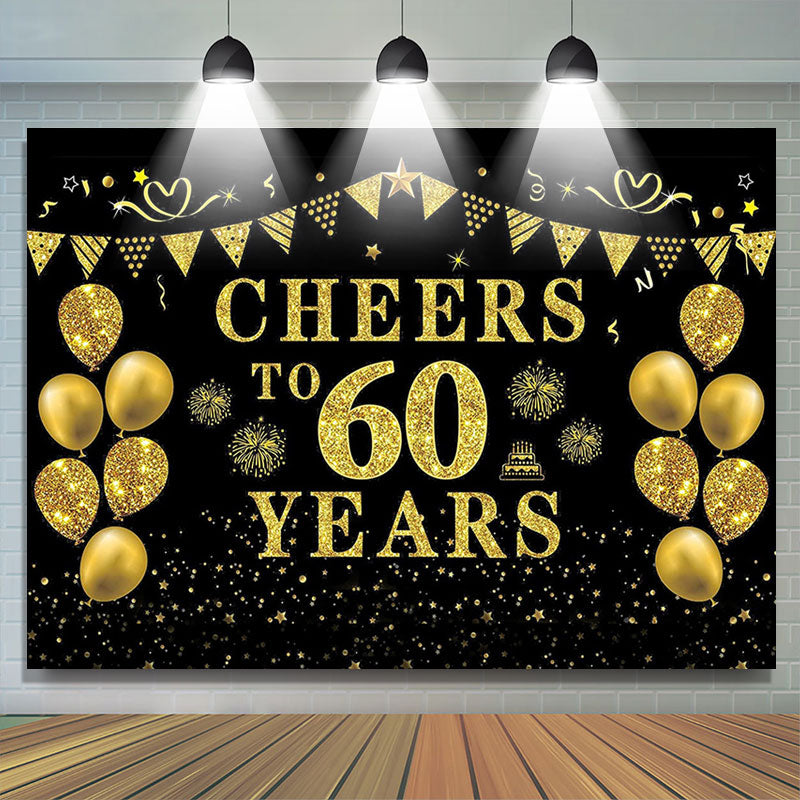 Lofaris Black Gold Glitter Balloon 60th Birthday Backdrop