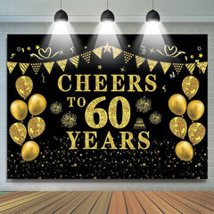 Lofaris Black Gold Glitter Balloon 60th Birthday Backdrop