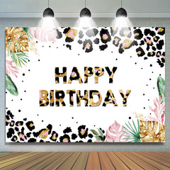 Lofaris Black Gold Pattern And Leaves Happy Birthday Backdrop