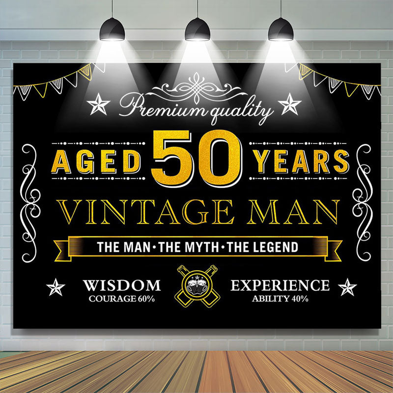 Lofaris Black Gold Vintage 50th Birthday Backdrop For Men