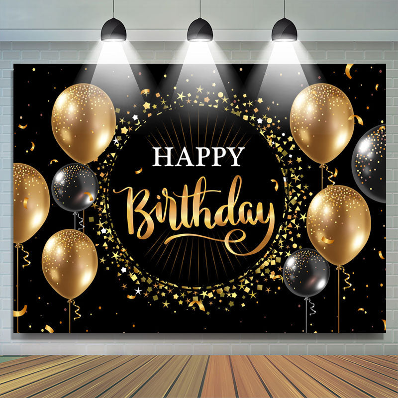 Lofaris Black Golden Balloon Star Circle Birthday Backdrop