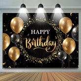 Lofaris Black Golden Balloon Star Circle Birthday Backdrop