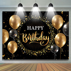 Lofaris Black Golden Balloon Star Circle Birthday Backdrop