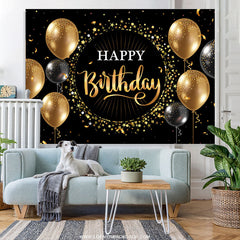 Lofaris Black Golden Balloon Star Circle Birthday Backdrop