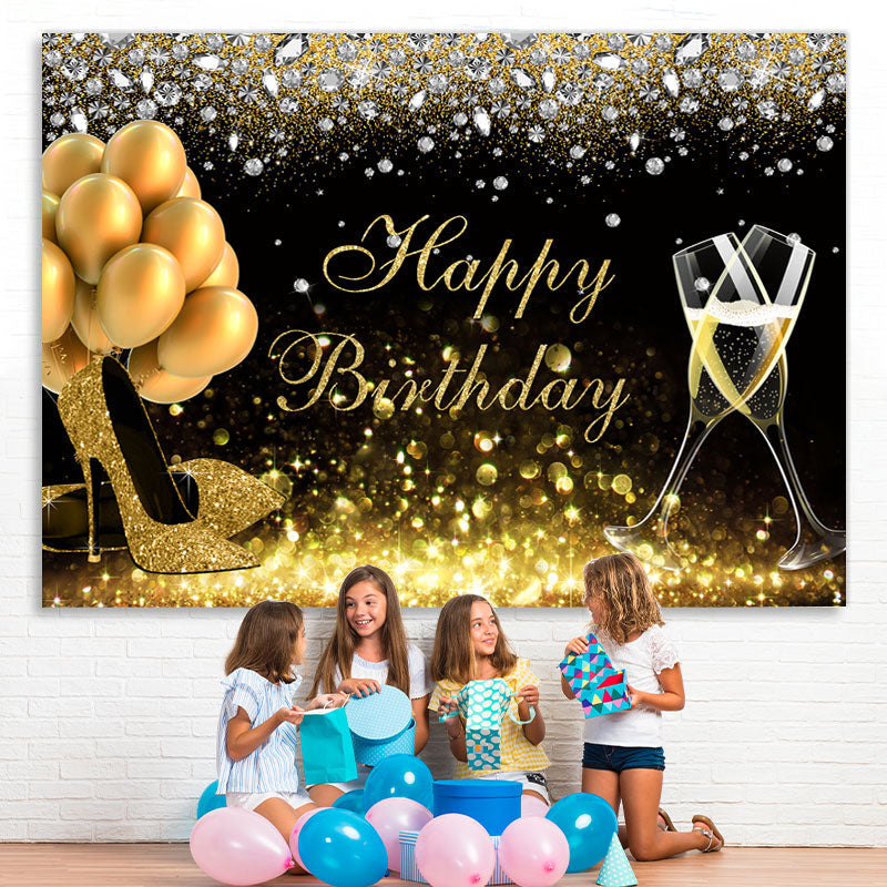 Lofaris Black Golden Balloons Bokeh Happy Birthday Backdrop
