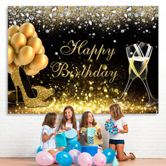 Lofaris Black Golden Balloons Bokeh Happy Birthday Backdrop