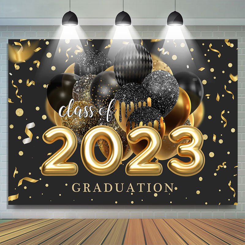 Lofaris Black Golden Ribbon Glitter Balloon Graduation Backdrop