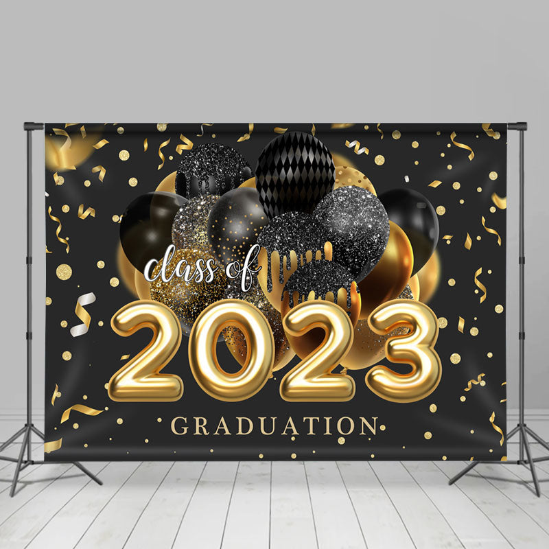 Lofaris Black Golden Ribbon Glitter Balloon Graduation Backdrop