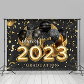 Lofaris Black Golden Ribbon Glitter Balloon Graduation Backdrop