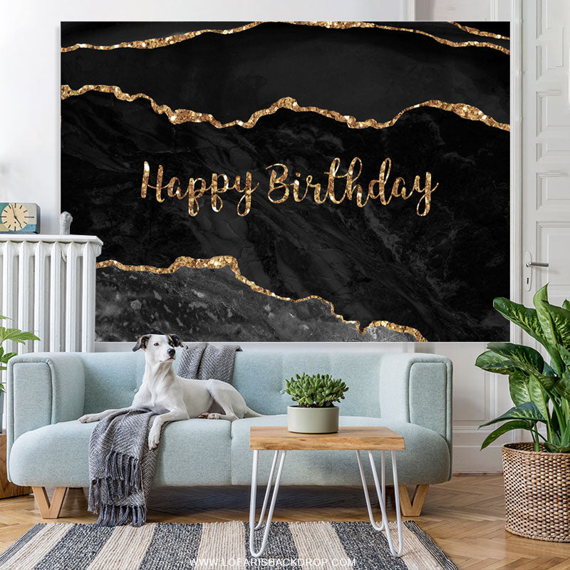 Lofaris Black Grey With Glitter Rose Golden Birthday Backdrop