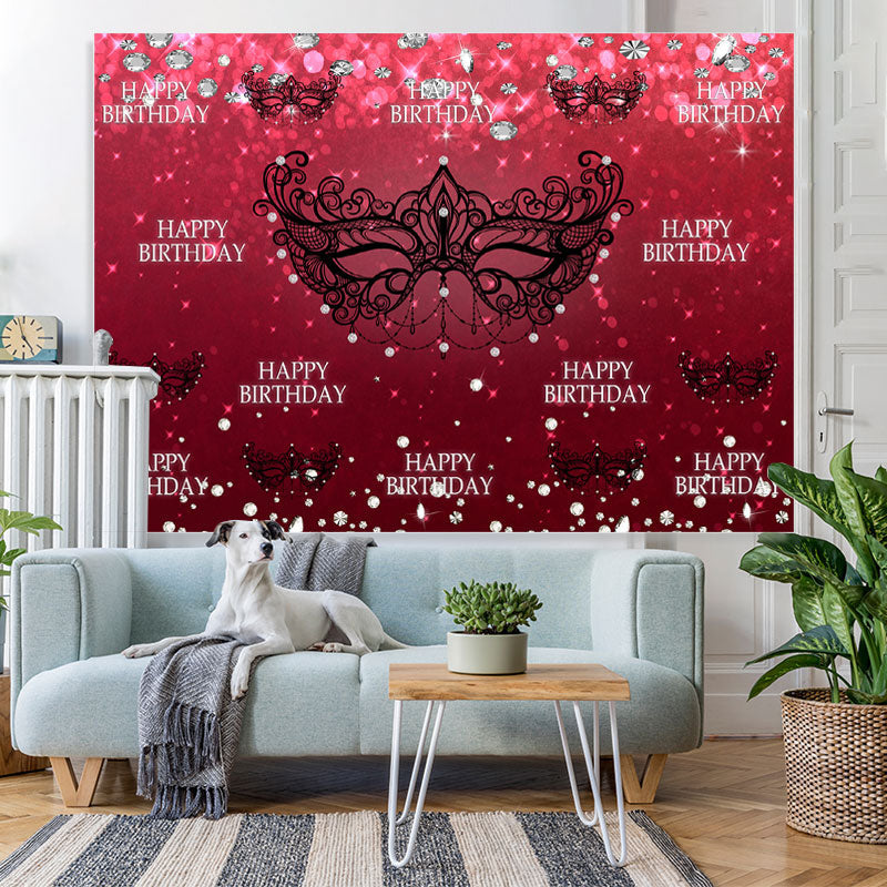 Lofaris Black Mask Red Diamonds Bokeh Girls Birthday Backdrop