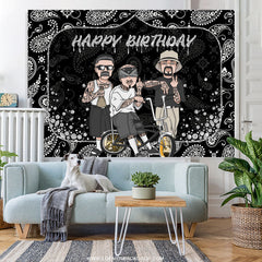 Lofaris Black Rock Cool Guy Theme Happy Birthday Backdrop