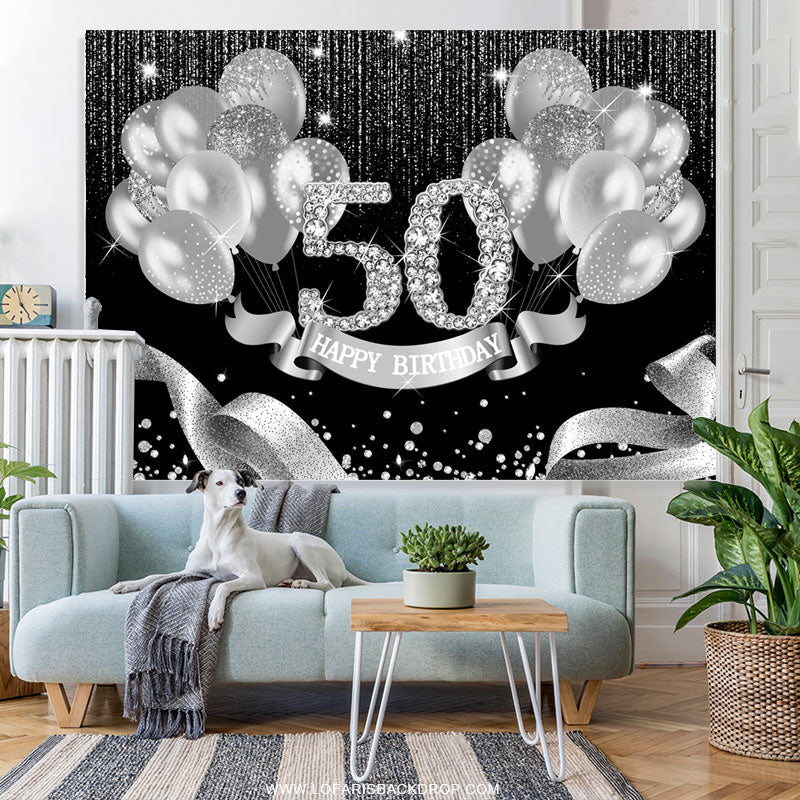 Lofaris Black Silver Balloons Happy 50Th Birthday Backdrop