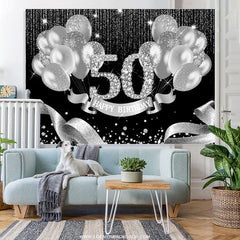 Lofaris Black Silver Balloons Happy 50Th Birthday Backdrop